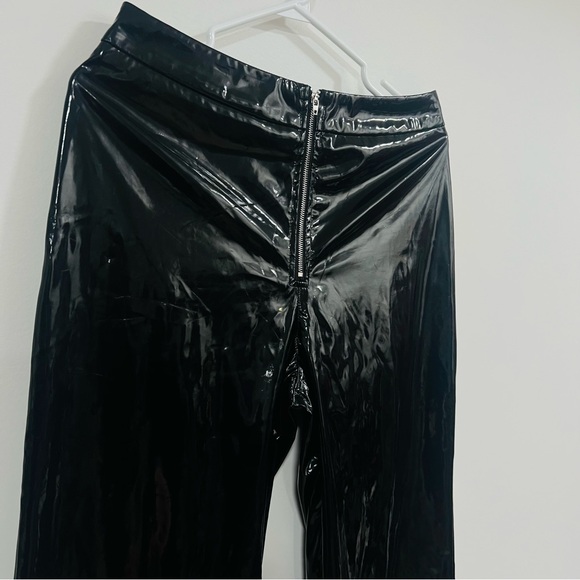 Princess Polly Black Leather Trousers Glossy High Waisted Pants Zip Up Closure - Picture 3 of 8